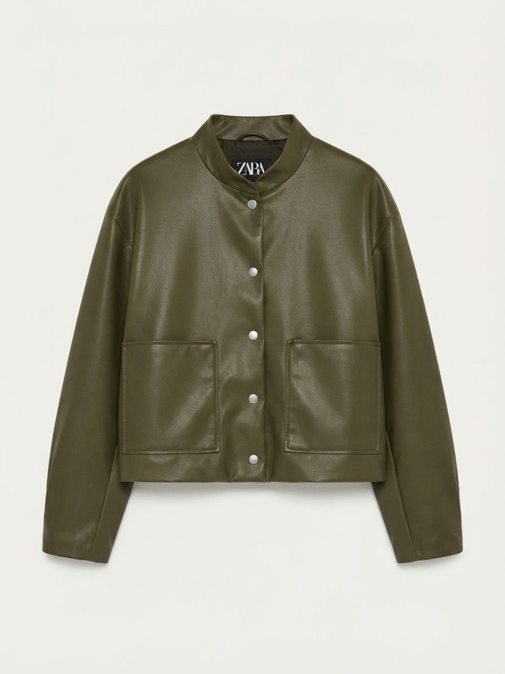 Zara Olive Green Faux Leather Bomber Jacket